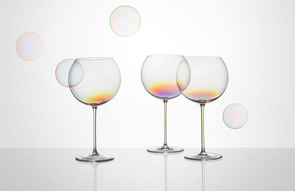 Rainbow Bubbles wine glasses